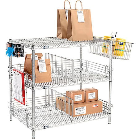 Nexel Chrome, To Go Rack, 3 Wire Shelves, Dividers & Ledges, 72W x 18D x 34H TG18723C